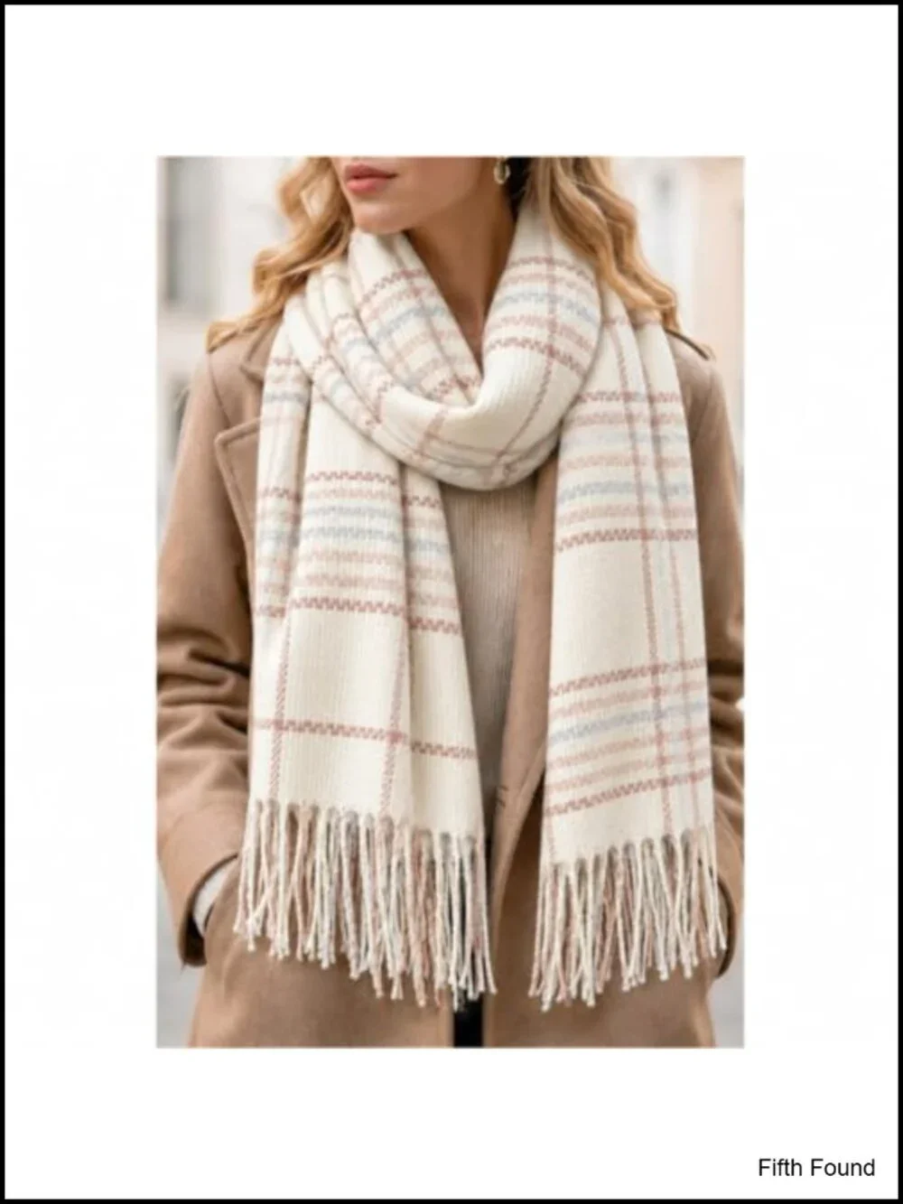 Oversized Plaid Winter Scarf with Tassels 100% Polyester